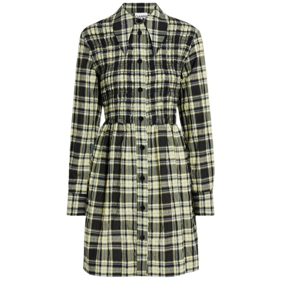 GANNI Checked cotton-ble seersucker mini shirt dress size 38 - Picture 3 of 16